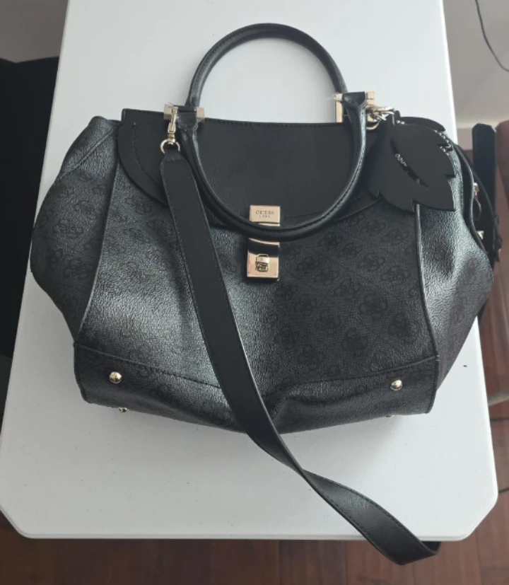 Guess Black Monogram Satchel Handbag