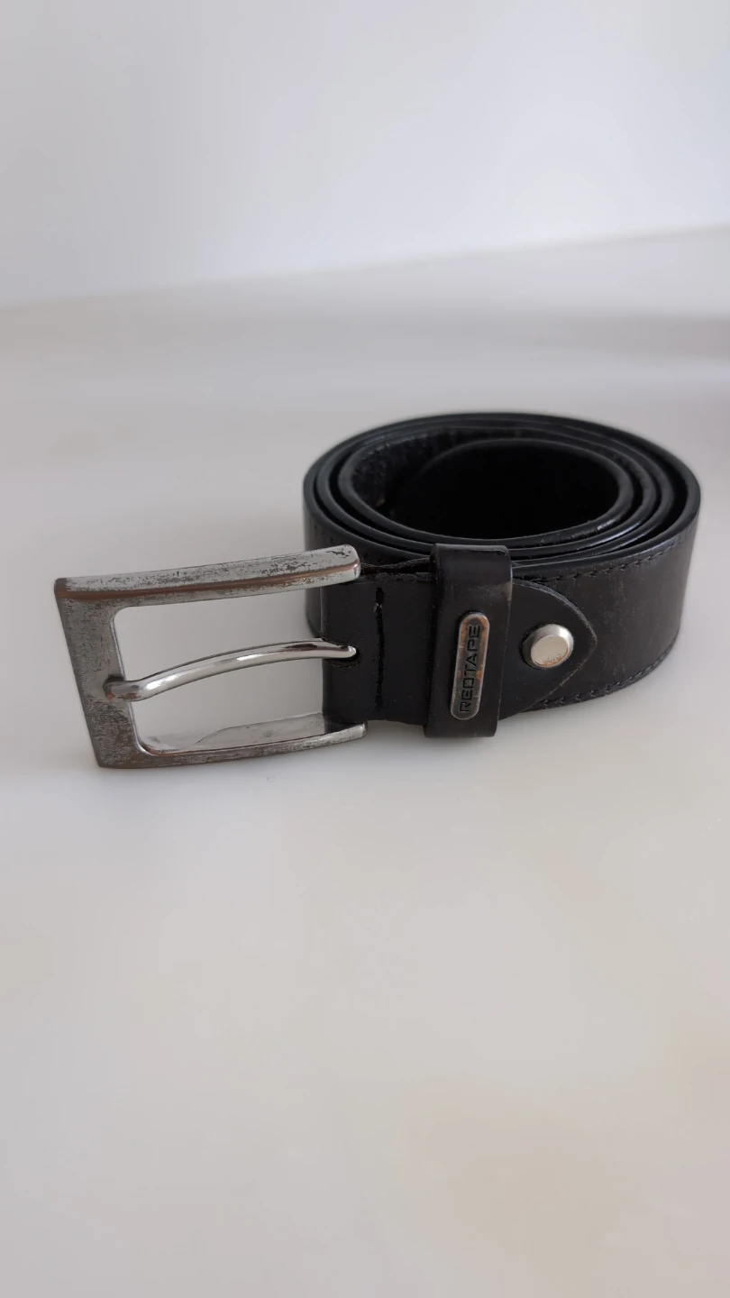 Red Tape Black Leather Belt with Silver Buckle