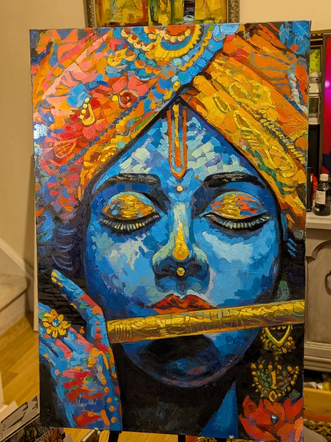 Original Painting of Lord Krishna Playing Flute