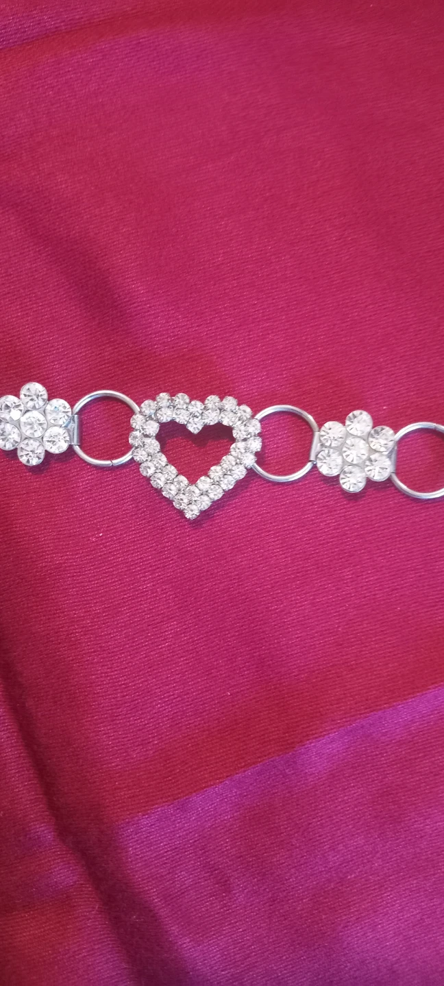 Silver Tone Heart Charm Chain Belt