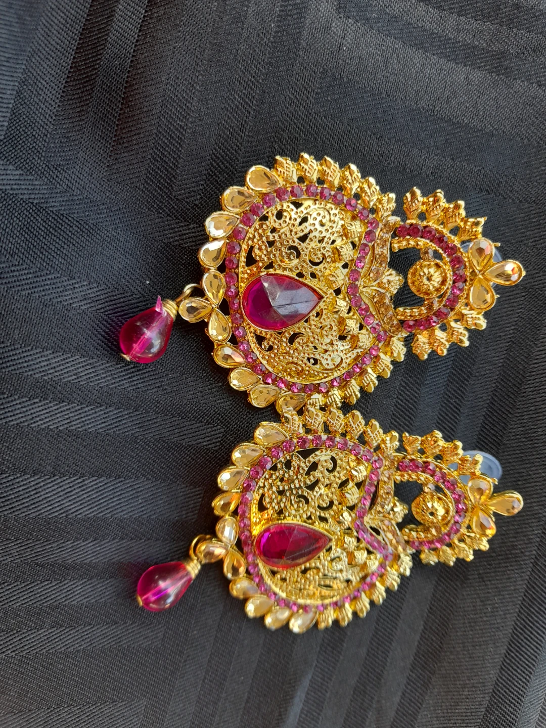Good Quality Faux Gold Dangling Earrings with Pink Stones - photo 3