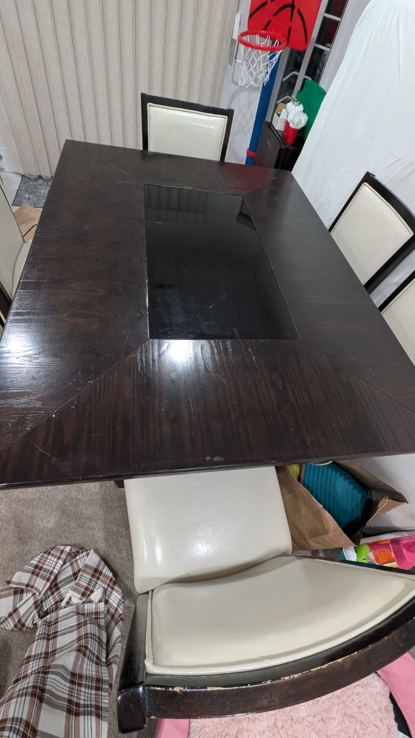 Dark Wood Dining Table with Black Glass Inlay - photo 3