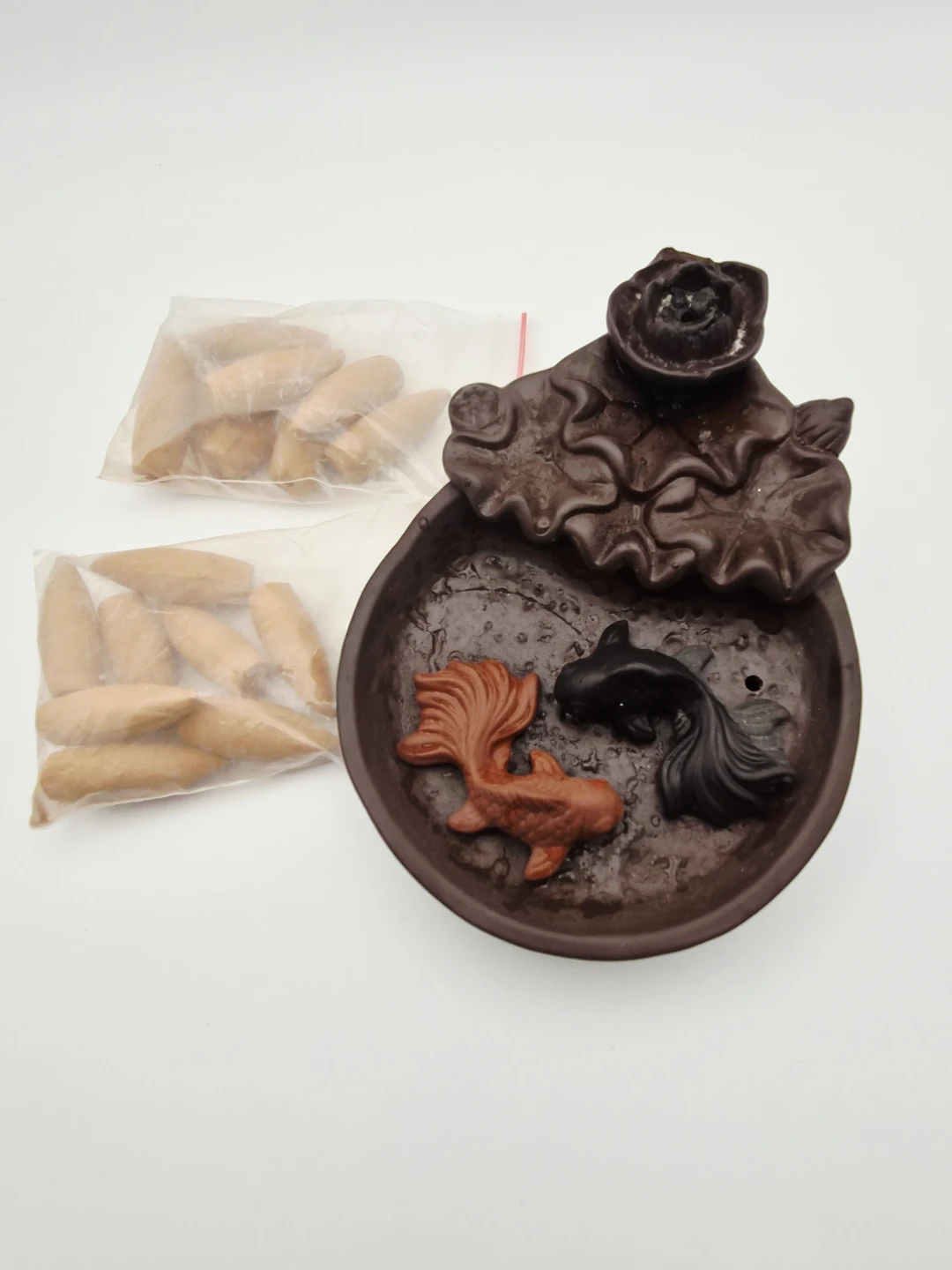 Ceramic Waterfall Incense Burner with Koi Fish Design - photo 2