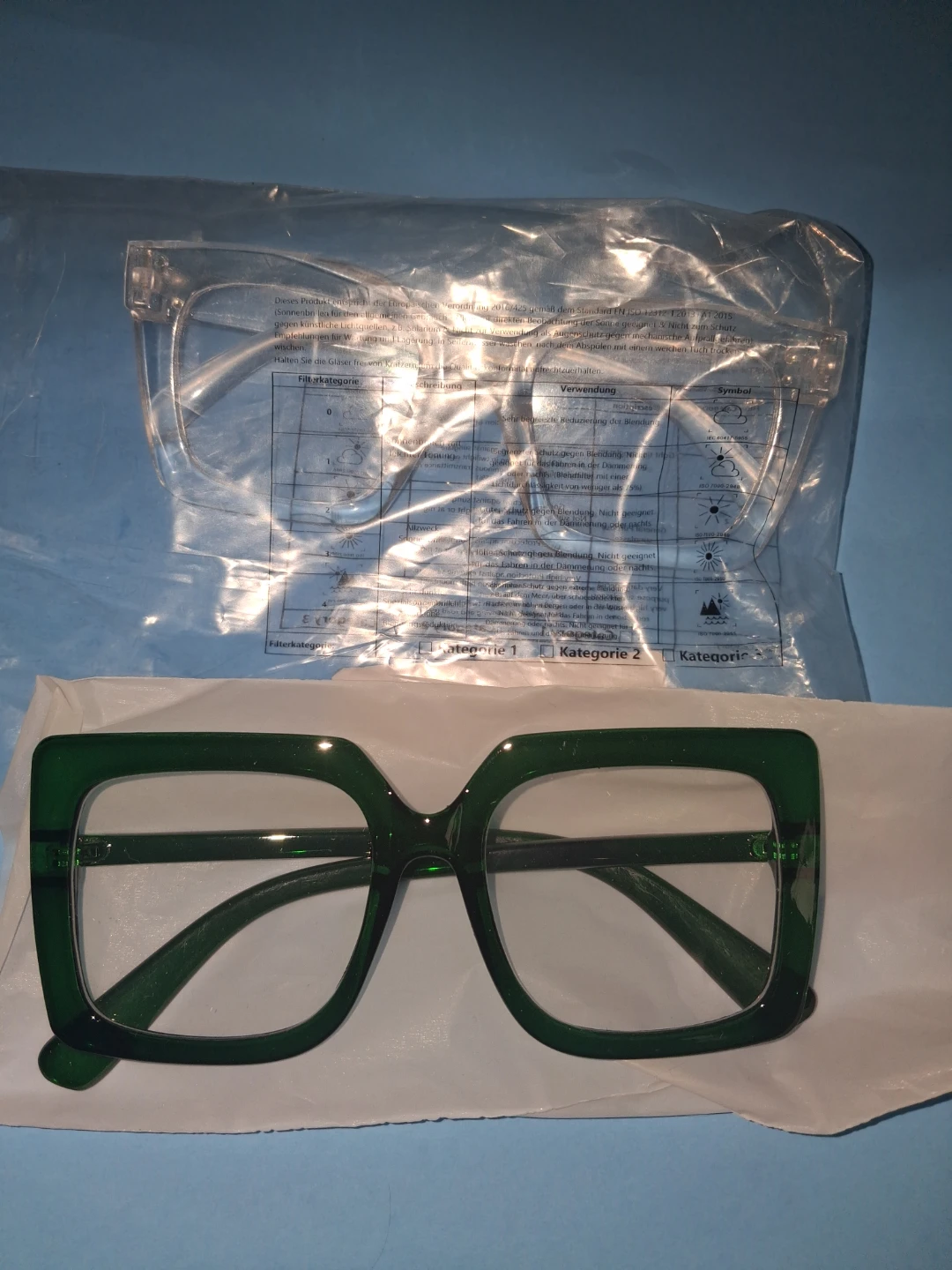 Oversized Square Glasses - Green -Clear