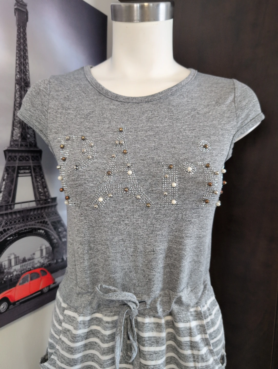 Grey Marled Knit Dress with Embellished Logo and Stripes - photo 2