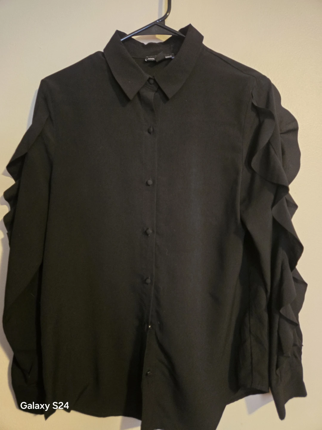 Saks Fifth Avenue Black Ruffle Sleeve Button-Up Shirt