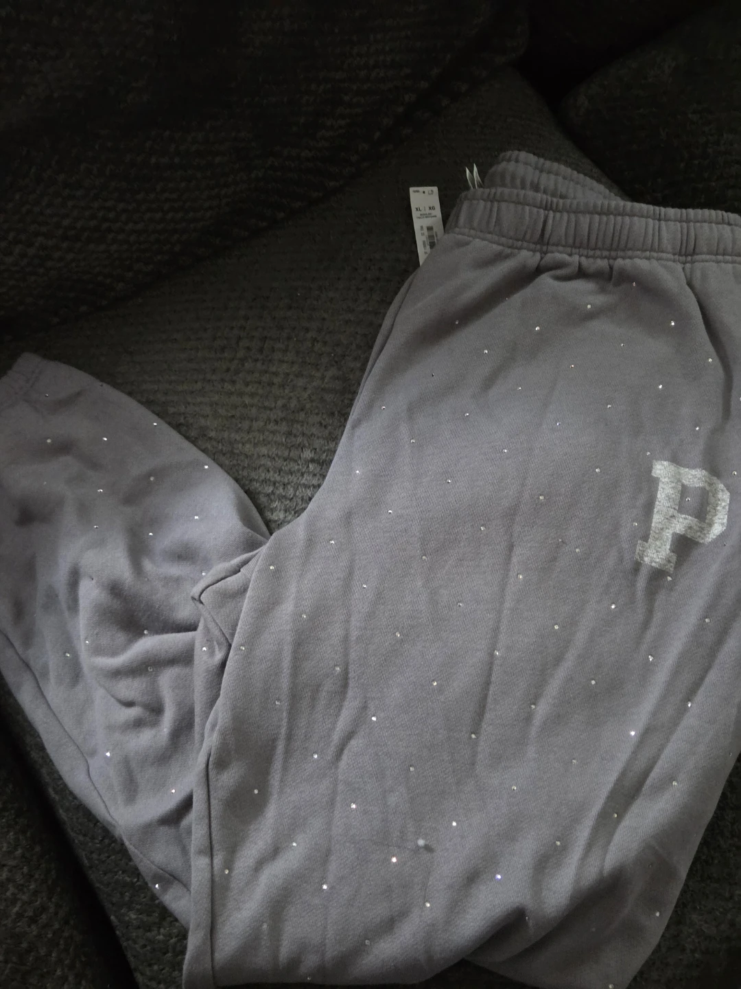 PINK Victoria's Secret Grey Rhinestone Jogger Sweatpants XL