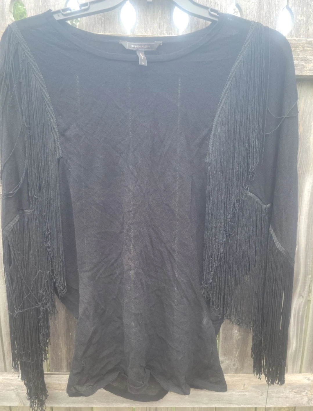 BCBGMAXAZRIA Black Fringe Top OS