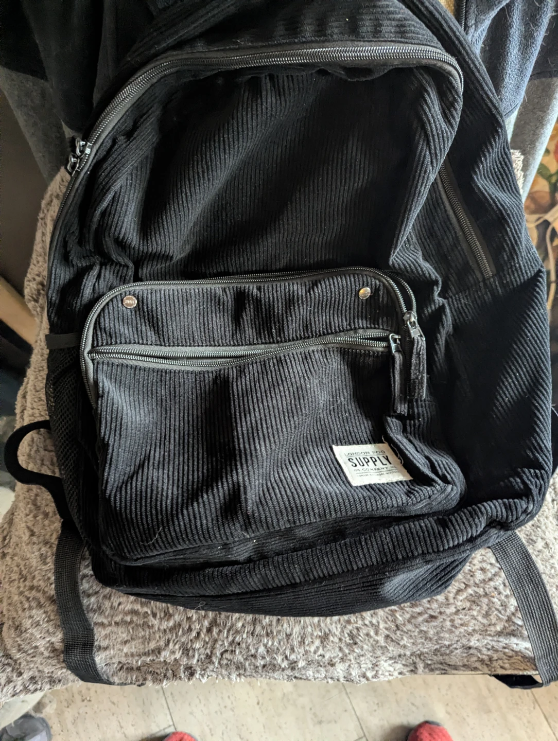 London Fog Supply Black Corduroy Backpack
