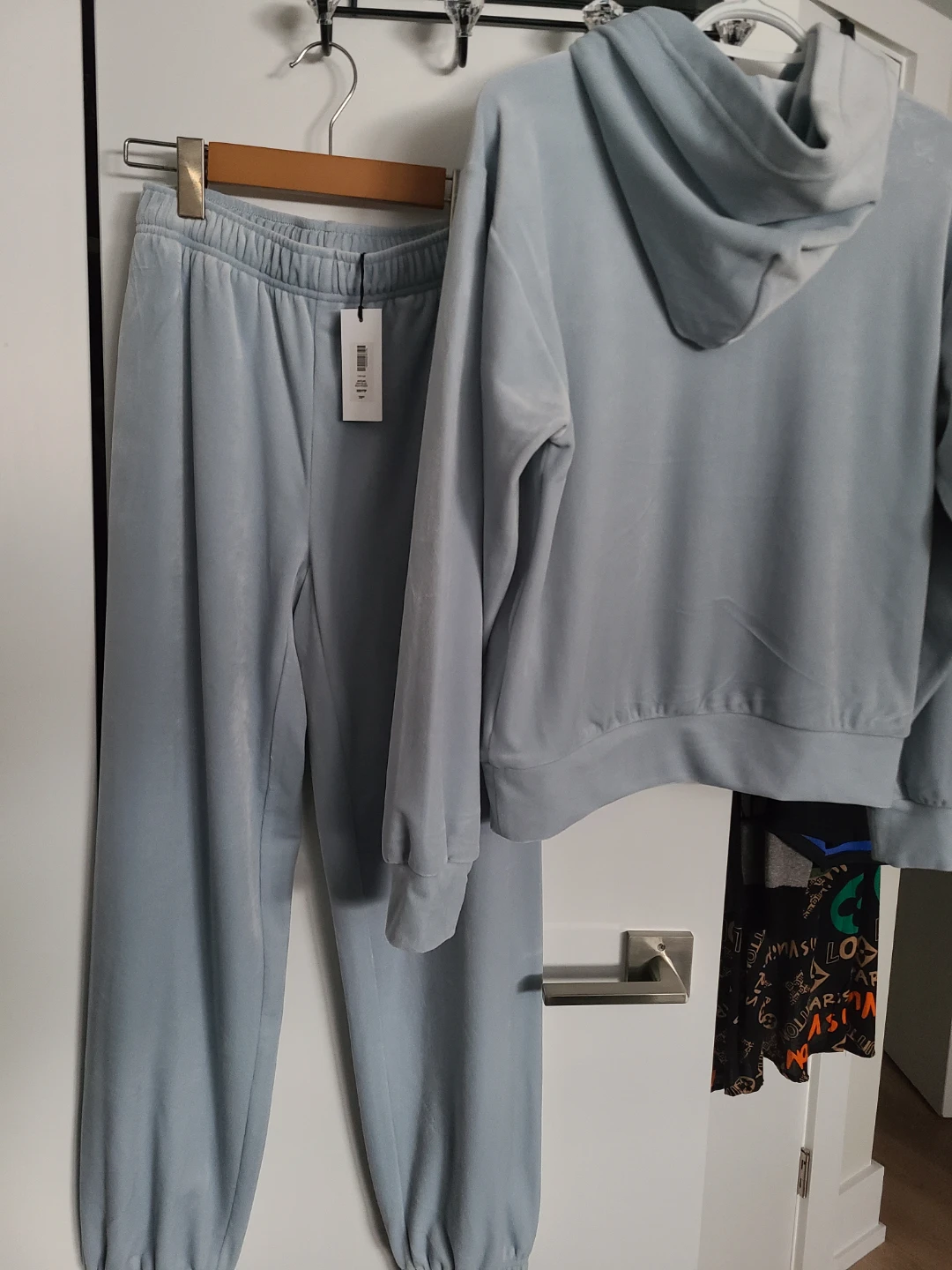 TNA Velour Sweat Set - Audrina Hoodie & Skylar Pants - Dew Blue - photo 5