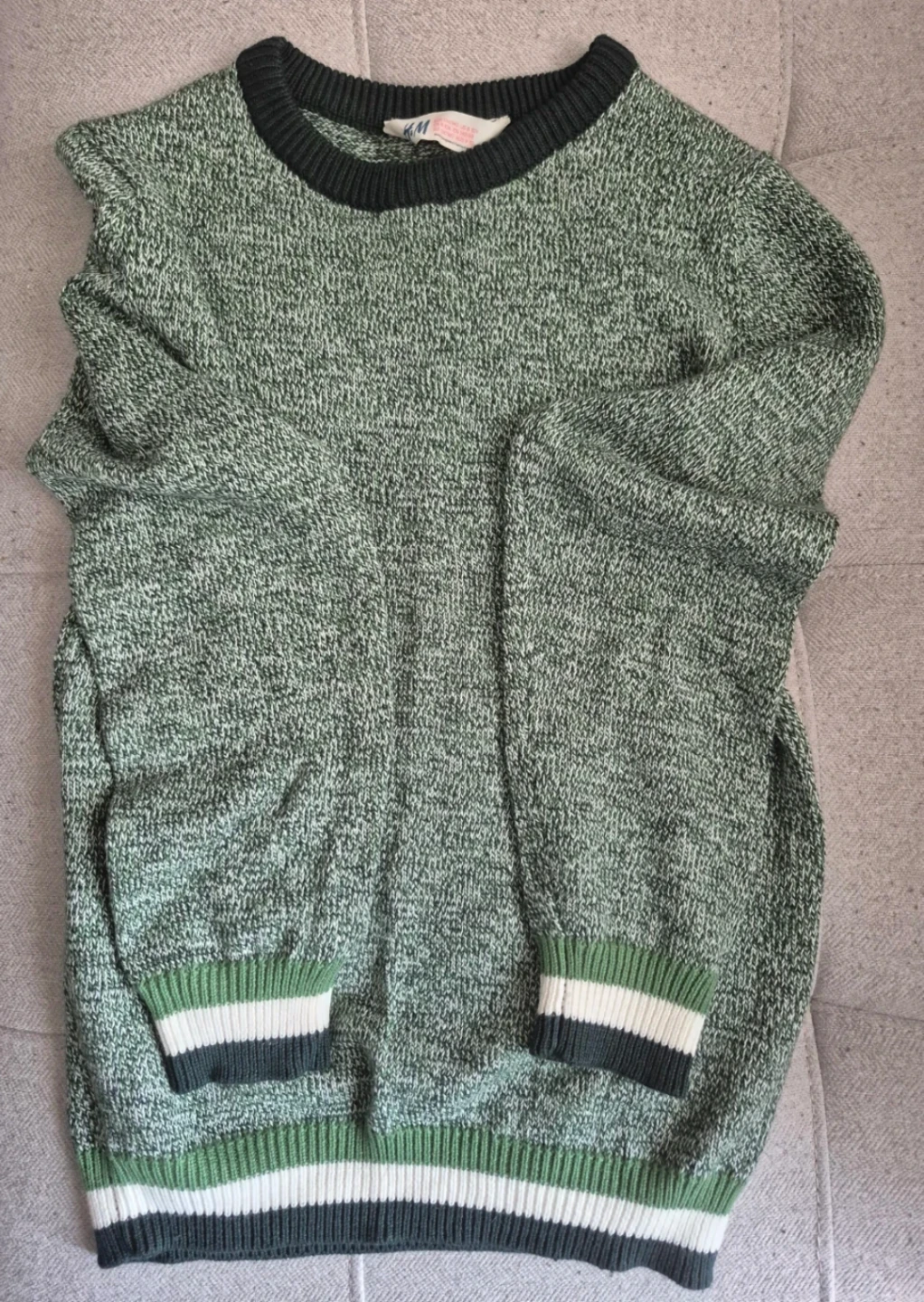 H&M Green & White Striped Knit Sweater - Kids Size 10-12Y - photo 3