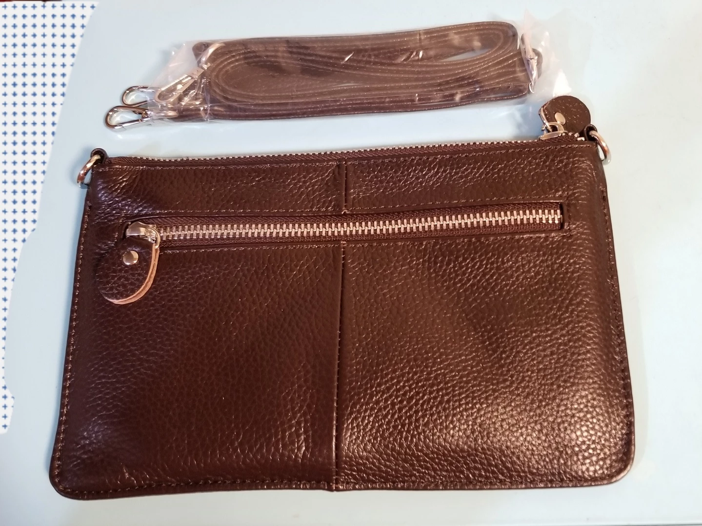 NWT Dark Brown Genuine Leather Clutch/Crossbody Bag with Strap 🏆