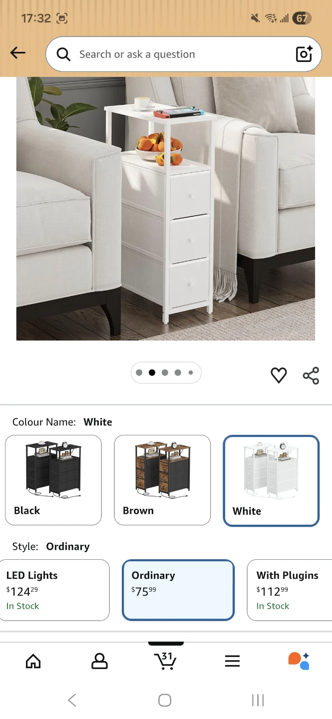 White Narrow side table - DISASSEMBLED
