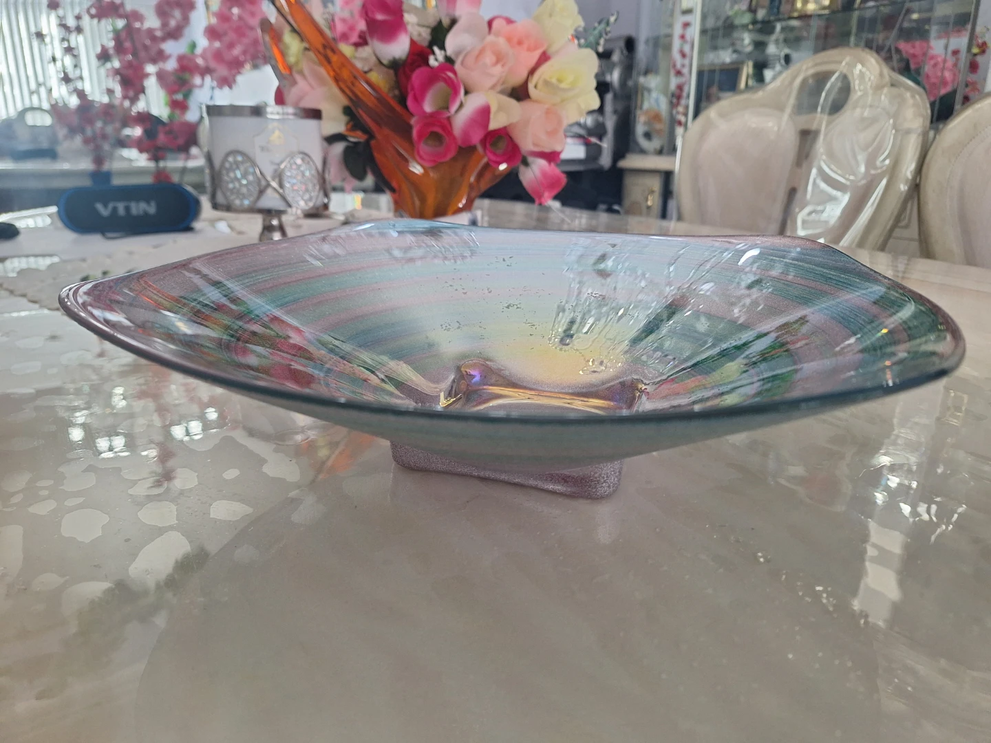 Iridescent Swirl Glass Decorative Bowl 🥕