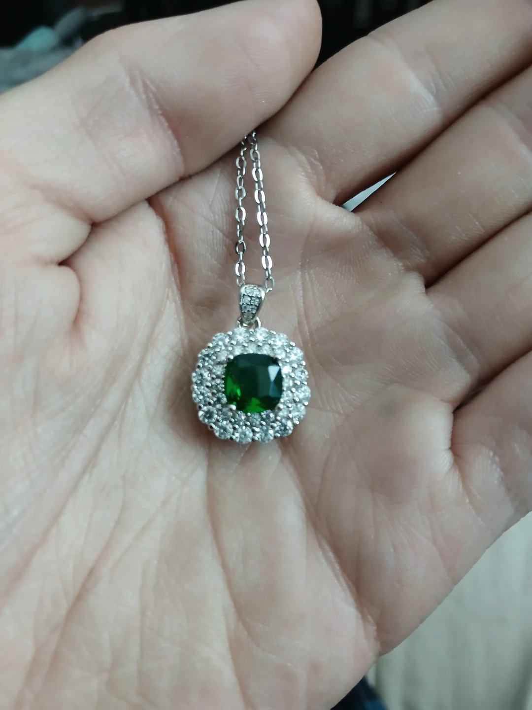 925 Silver And Synthetic Emerald Necklace