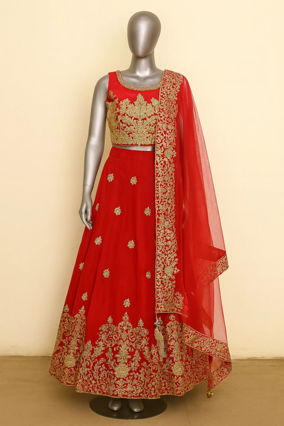 Red Embroidered Lehenga Choli with Dupatta
