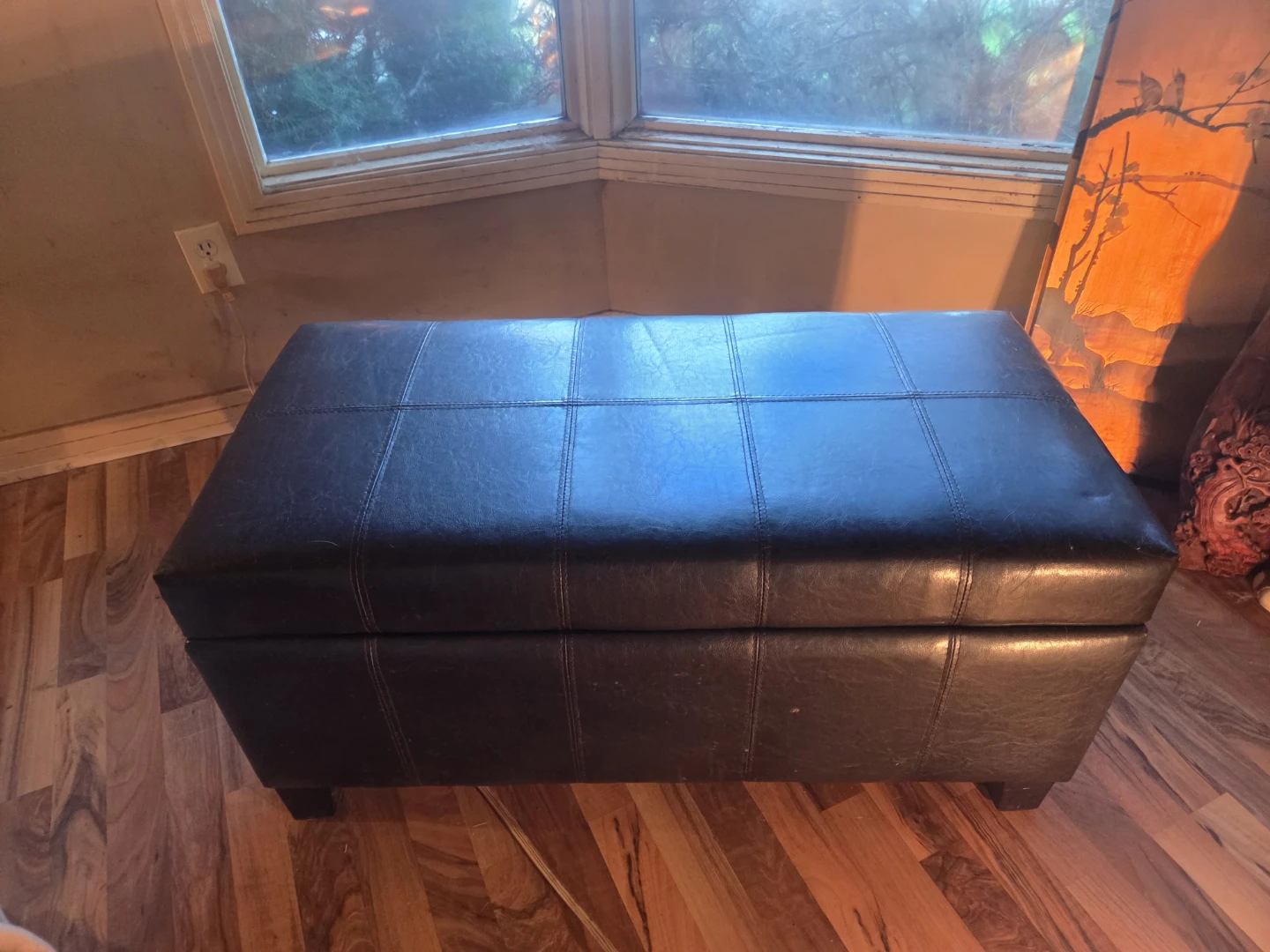 Black Faux Leather Storage Ottoman Bench