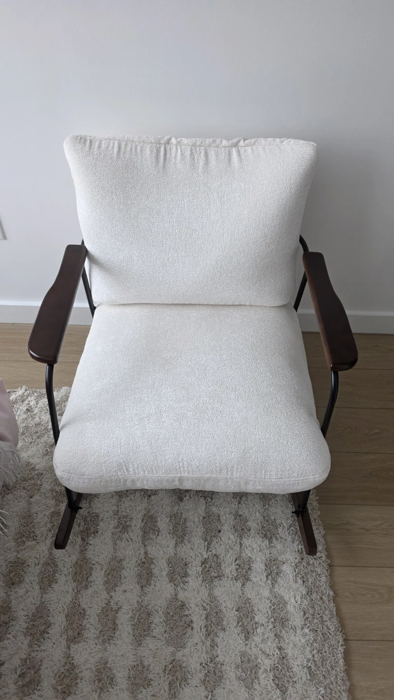 Cream Upholstered Rocking Chair with Wood Armrests - photo 2