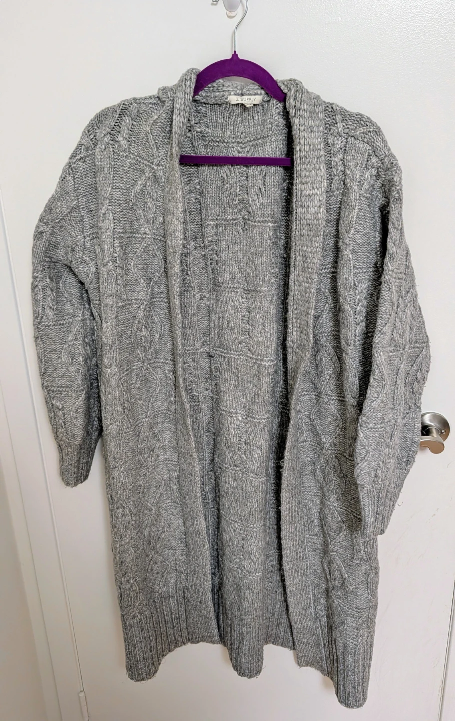 Grey Cable Knit Cardigan Sweater - Women's Size Small