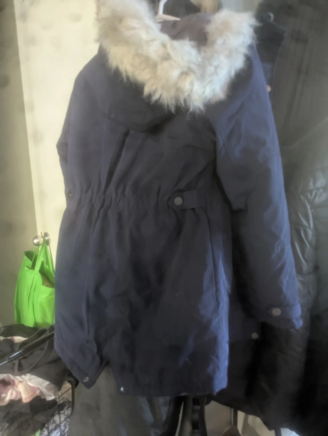 Navy Blue Parka with Faux Fur Hood