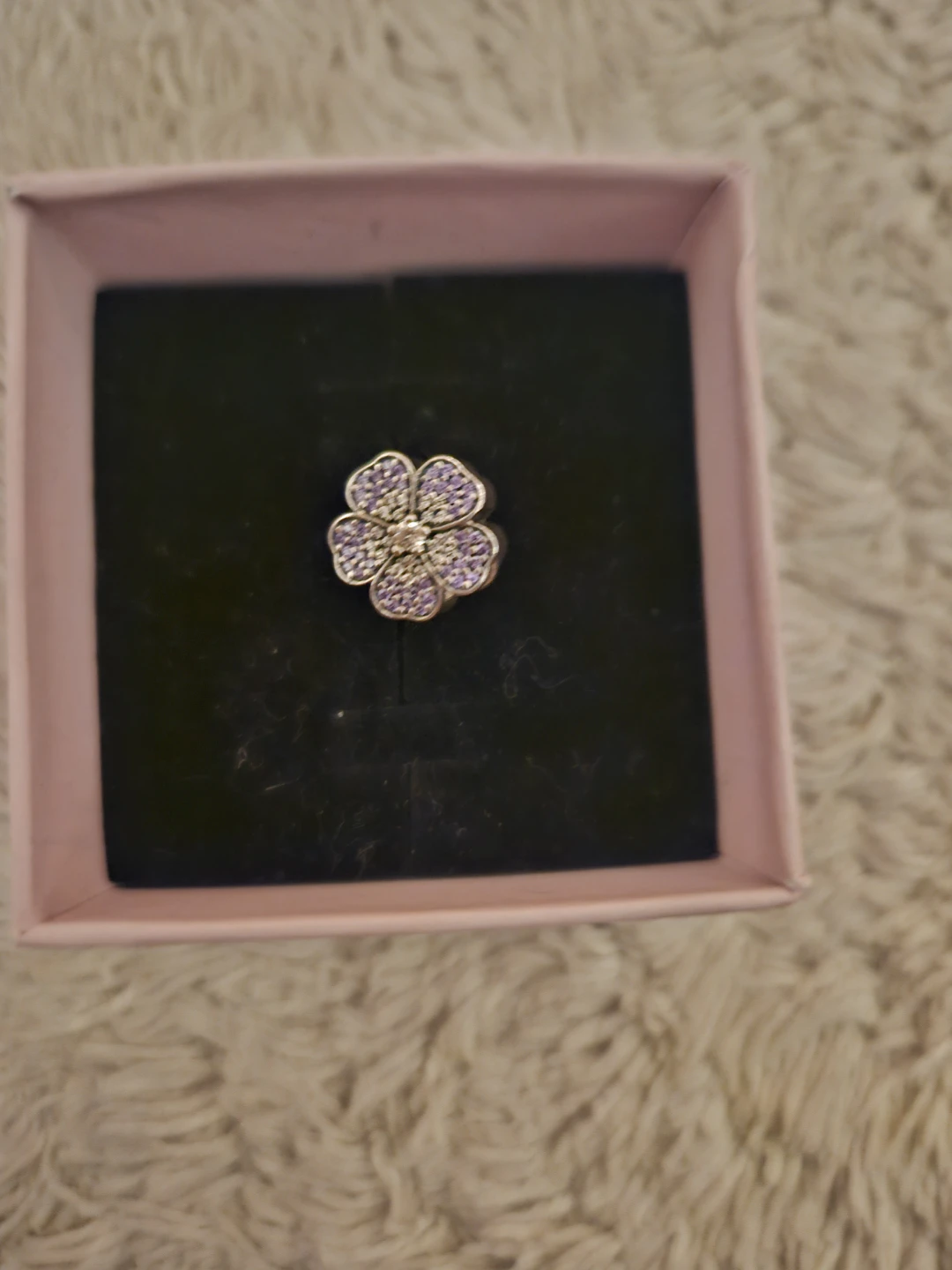 Pandora Flower Charm with Purple Crystals