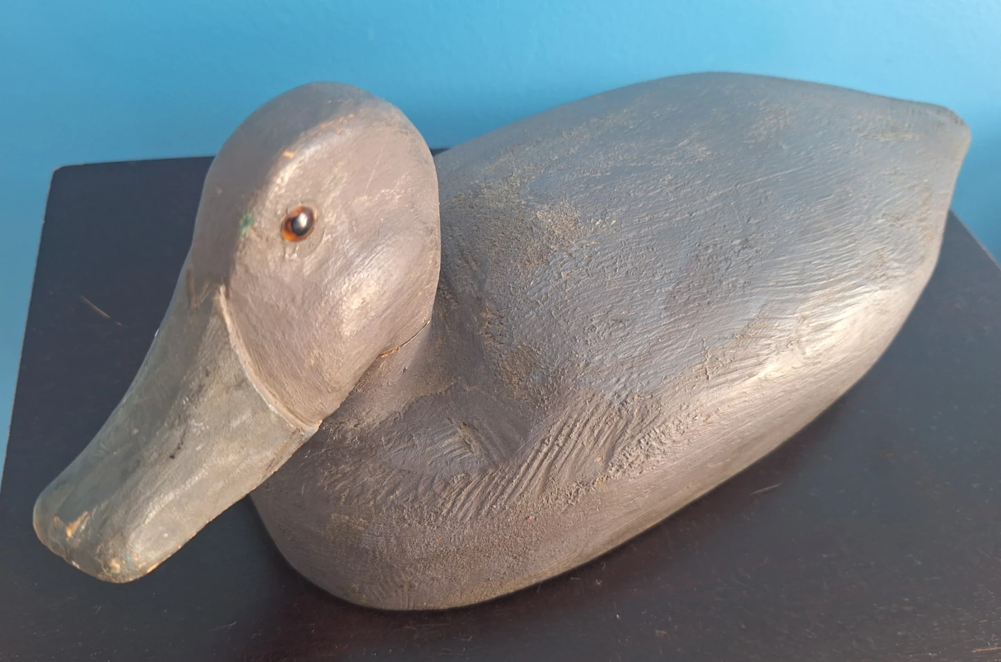 Antique early 1900s hand-carved black duck decoy