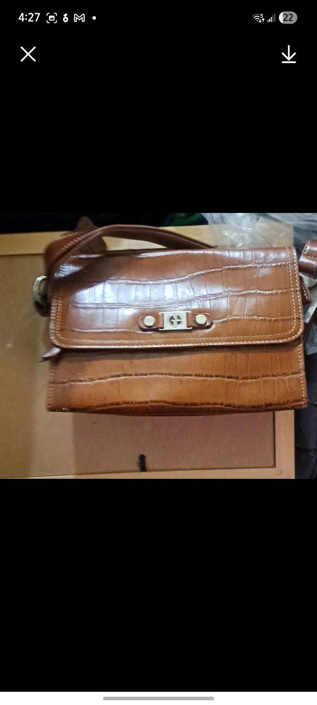 Brown Faux Croc Embossed Shoulder Bag