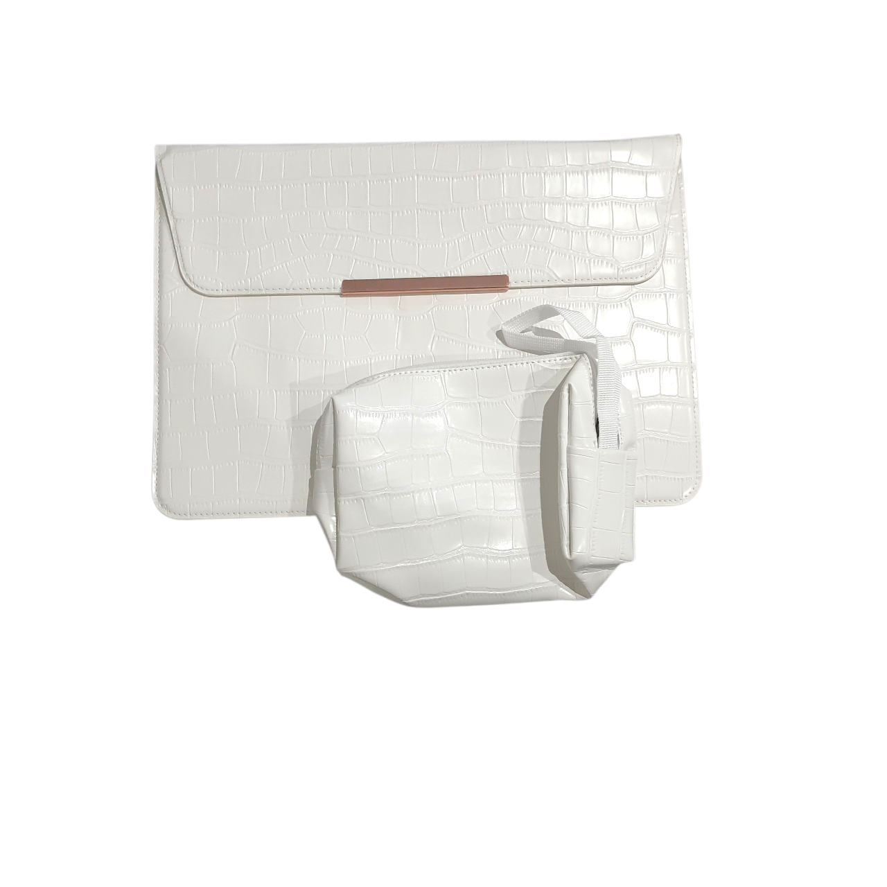 White Faux Croc Laptop Bag Set
