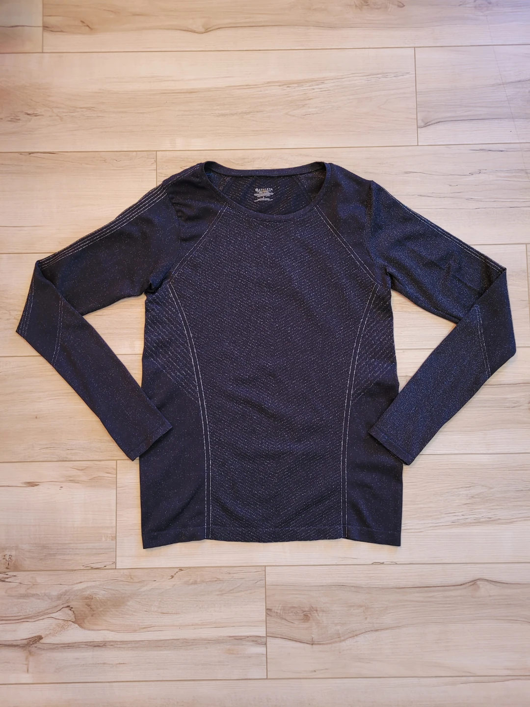 Athleta Long Sleeve Black & Sparkle Athletic Top - Size L