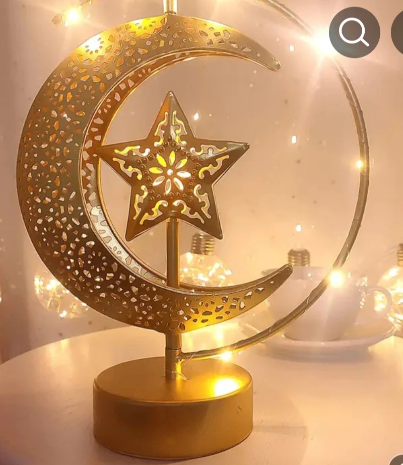 Gold Crescent Moon and Star Decorative Lamp