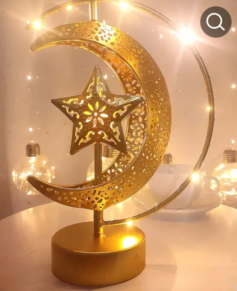 Gold Crescent Moon and Star Decorative Lamp - photo 2