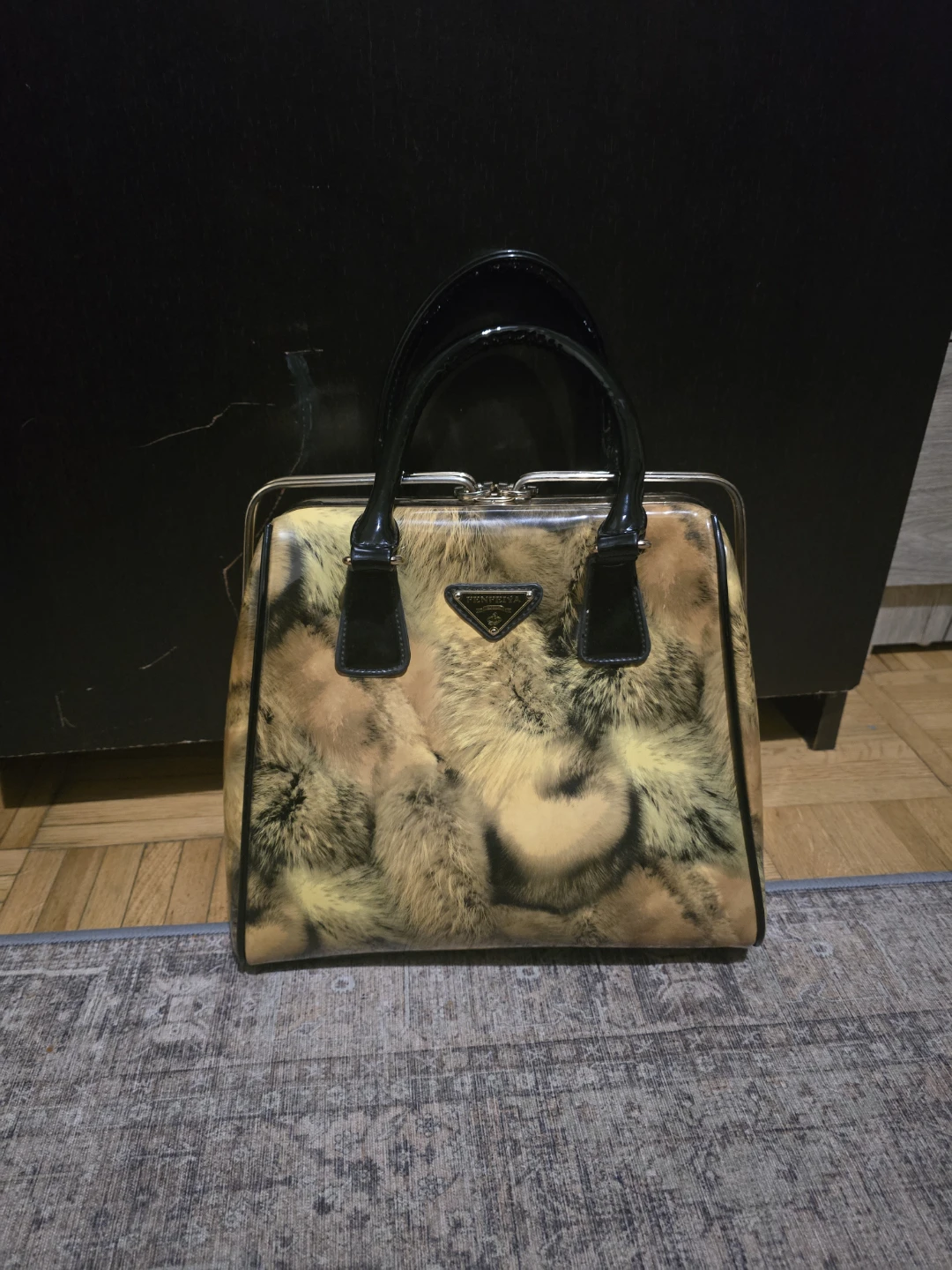 Designer Inspired Faux Fur & Patent Leather Handbag