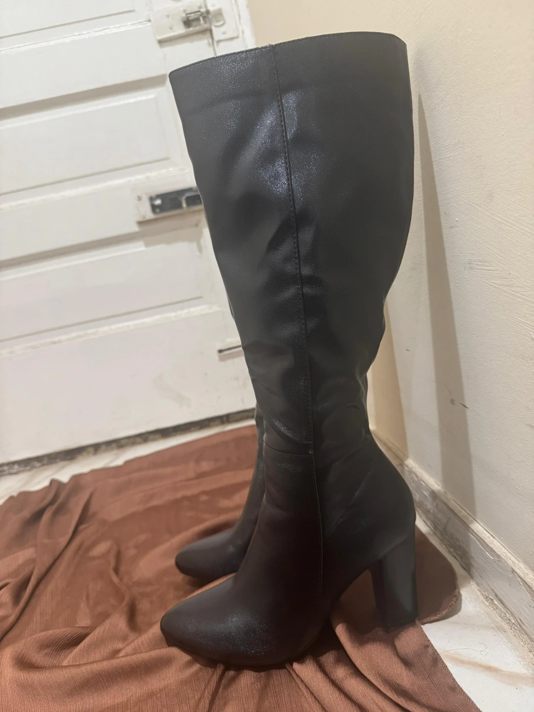 Black Faux Leather Knee-High Boots - photo 2