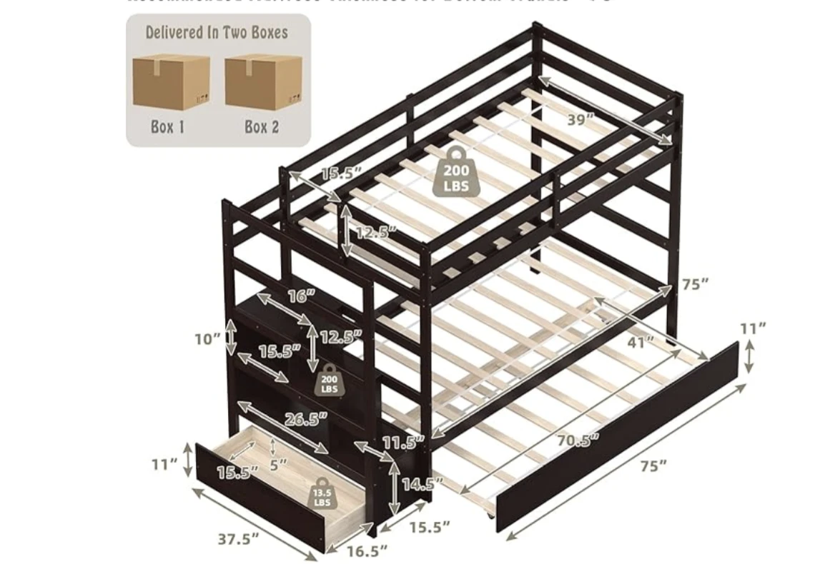 Twin Over Twin Bunk Bed with Trundle and Storage Stairs - photo 2