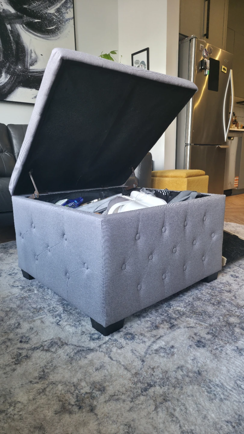 Grey Tufted Storage Ottoman - photo 2