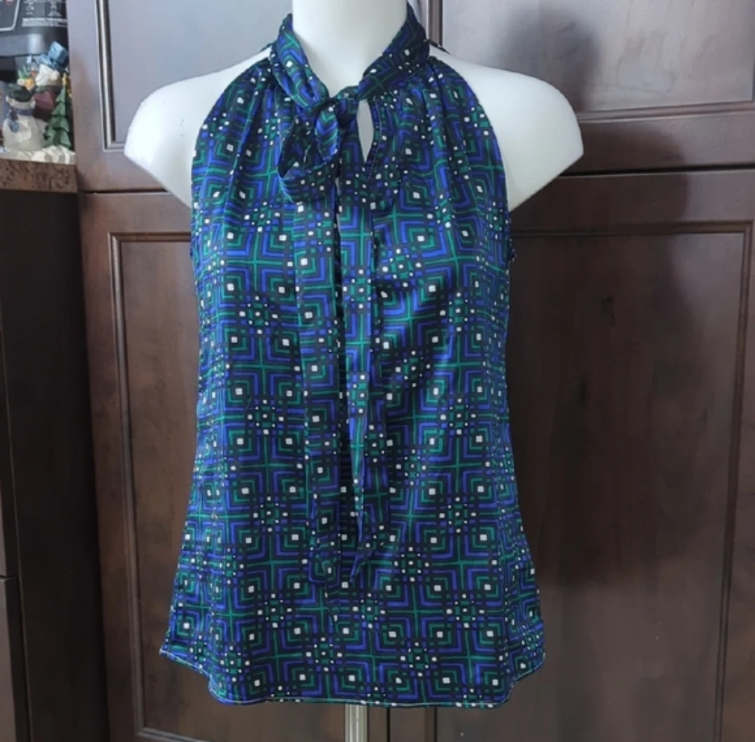 Banana Republic Women's Halter Top XS Blue Green Geometric Print