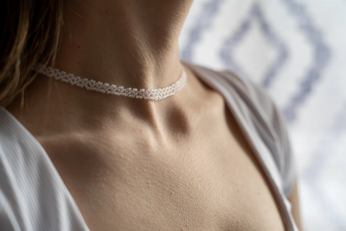 White Beaded Choker Necklace