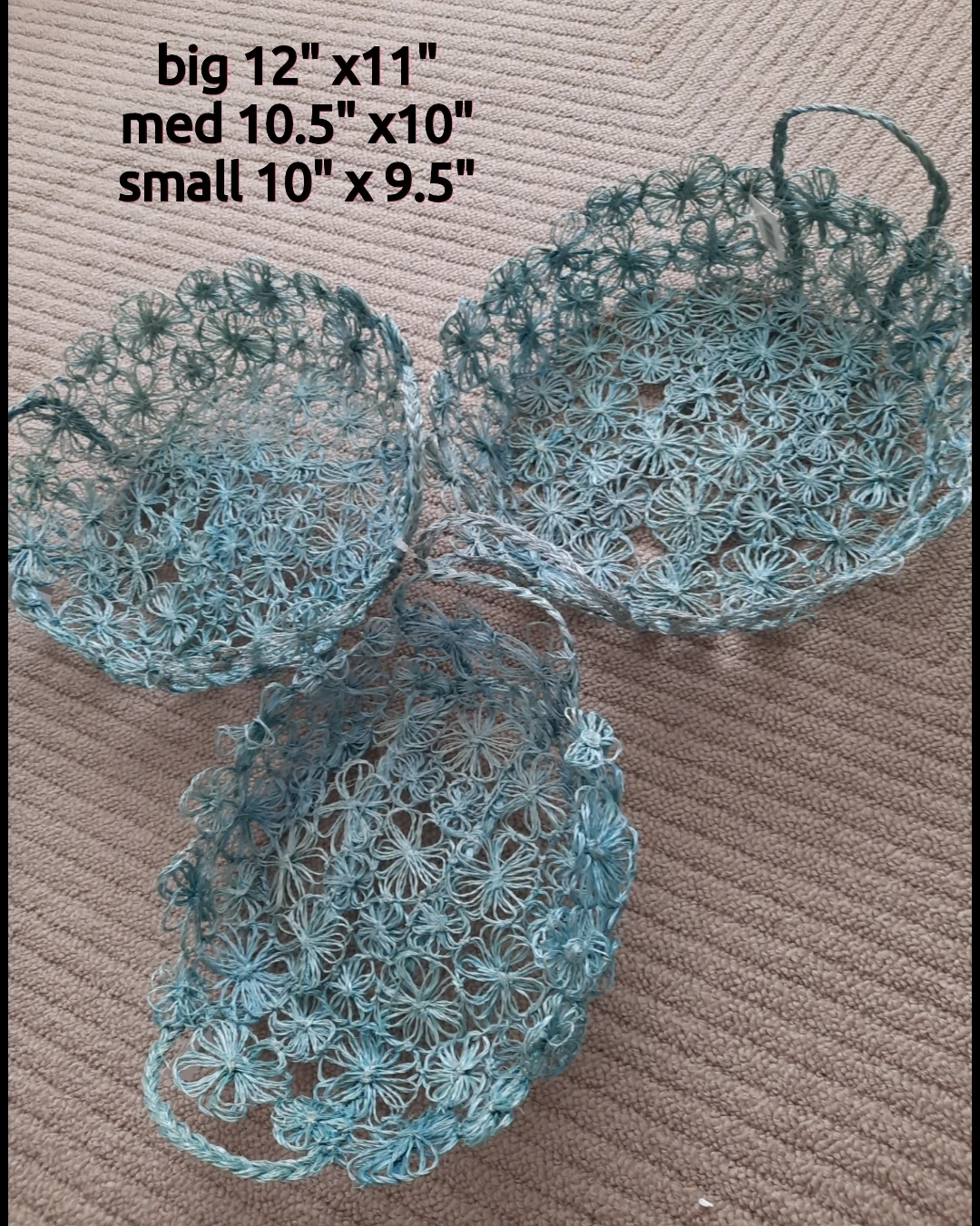 Set of 3 Blue Woven Flower Baskets
