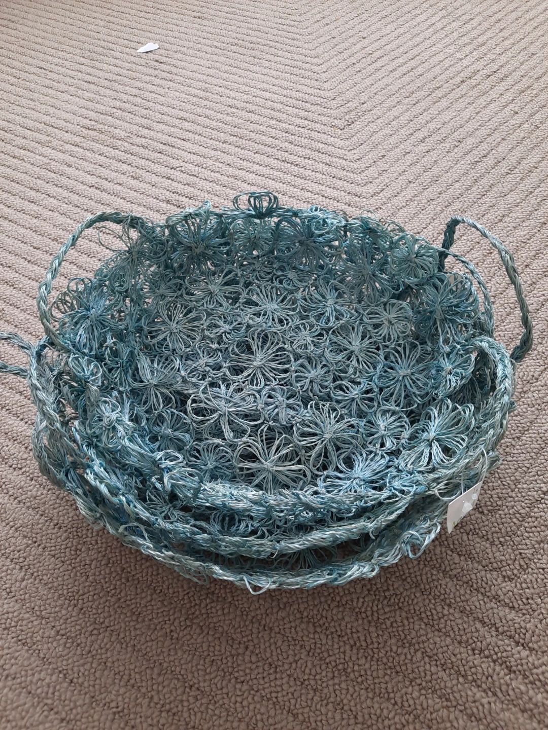 Set of 3 Blue Woven Flower Baskets - photo 2