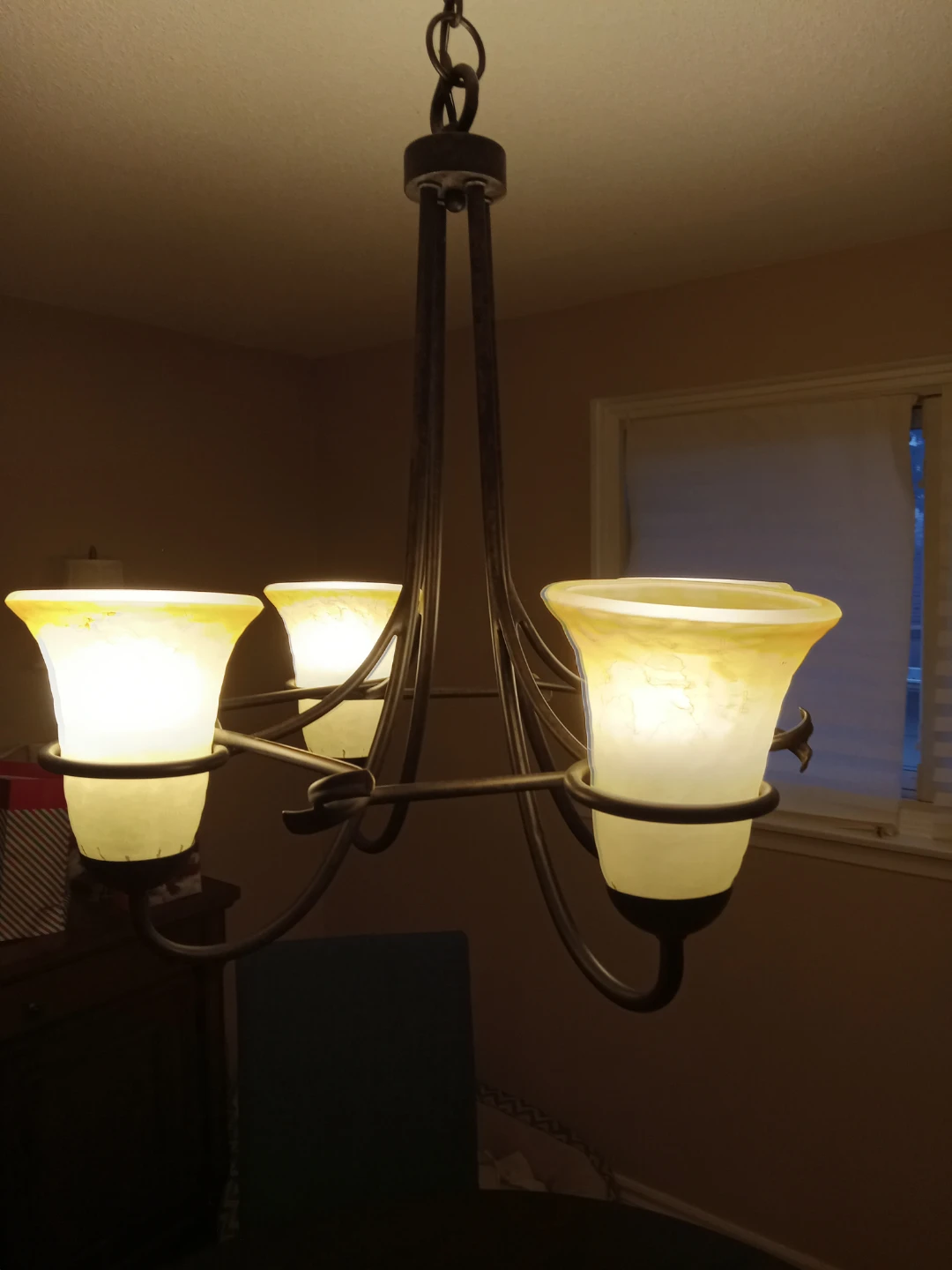 Chandelier with 4 Amber Swirl Glass Shades - photo 4
