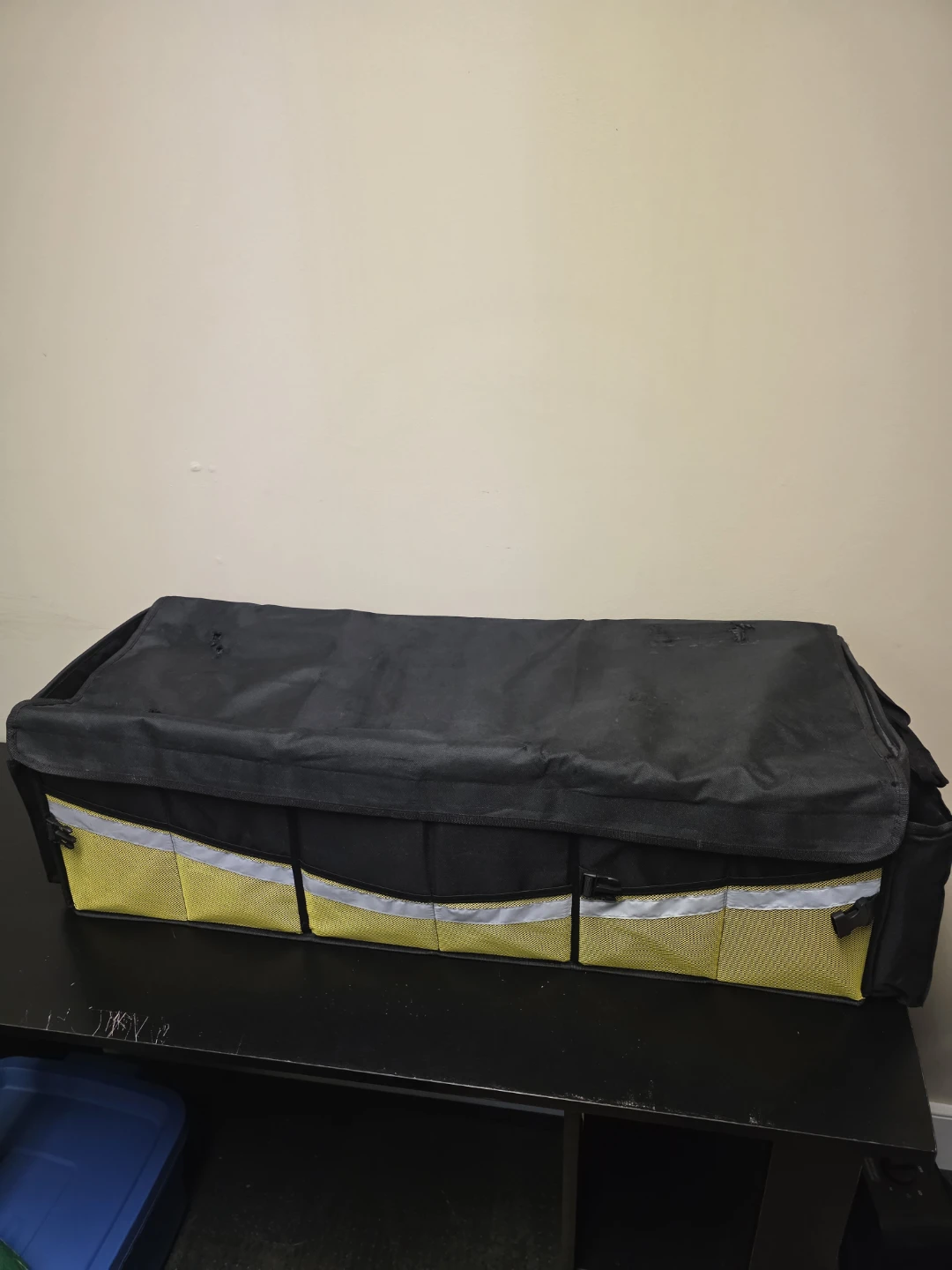 Black Car Trunk Organizer with Yellow Pockets