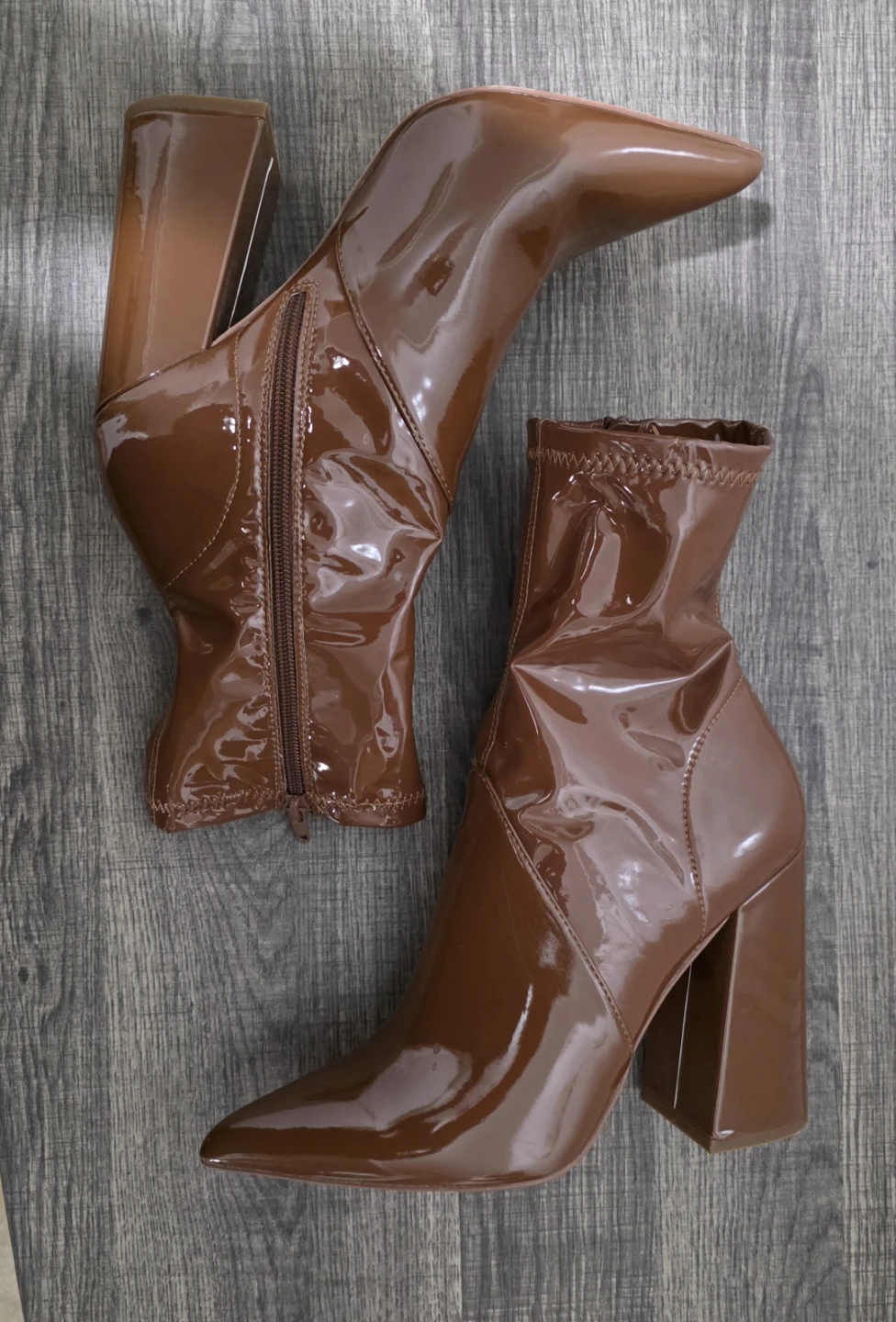Brown Patent Leather Heeled Ankle Boots - photo 2