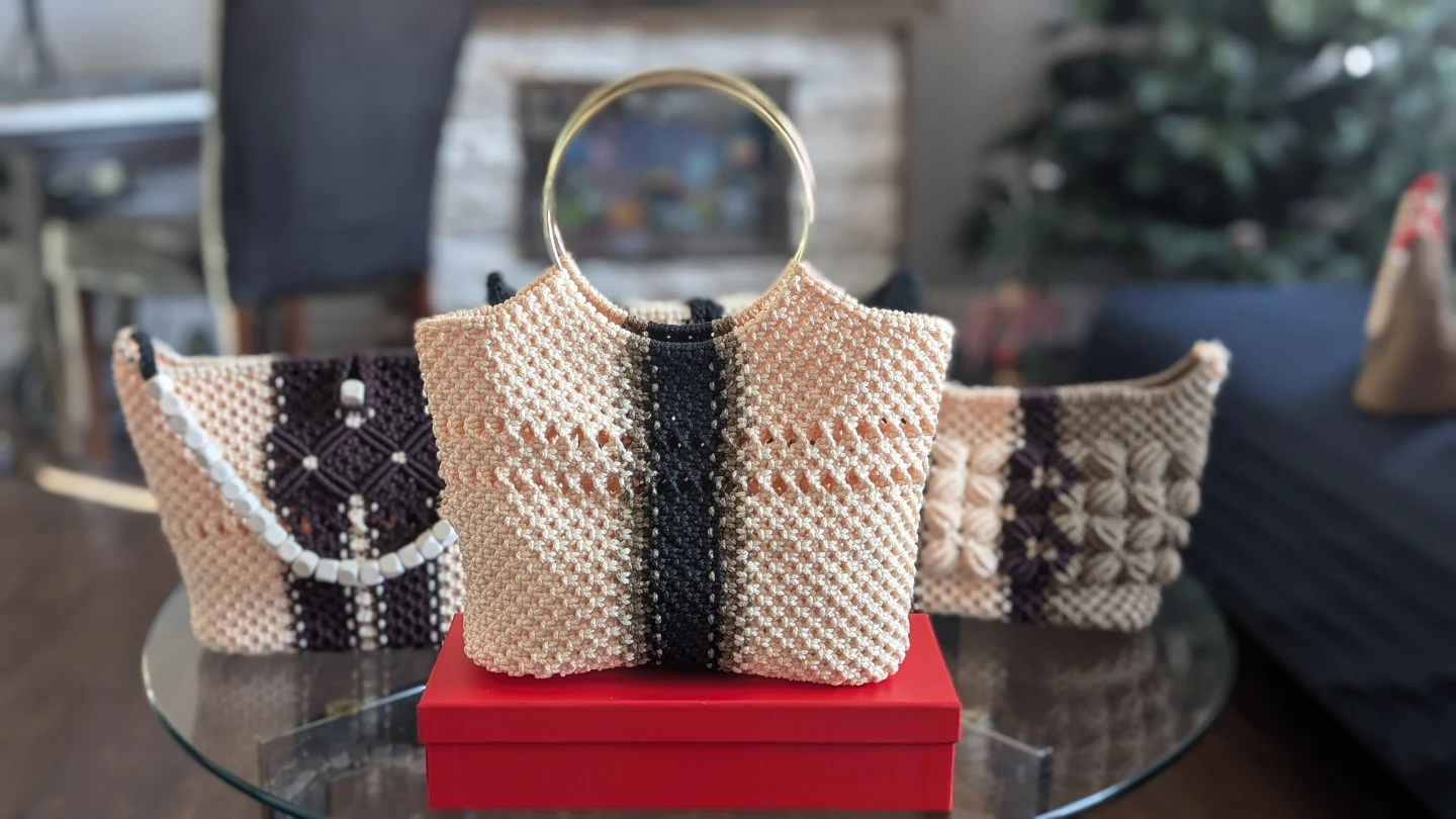 Macrame Handle Bag Set with Gold Handles - photo 3
