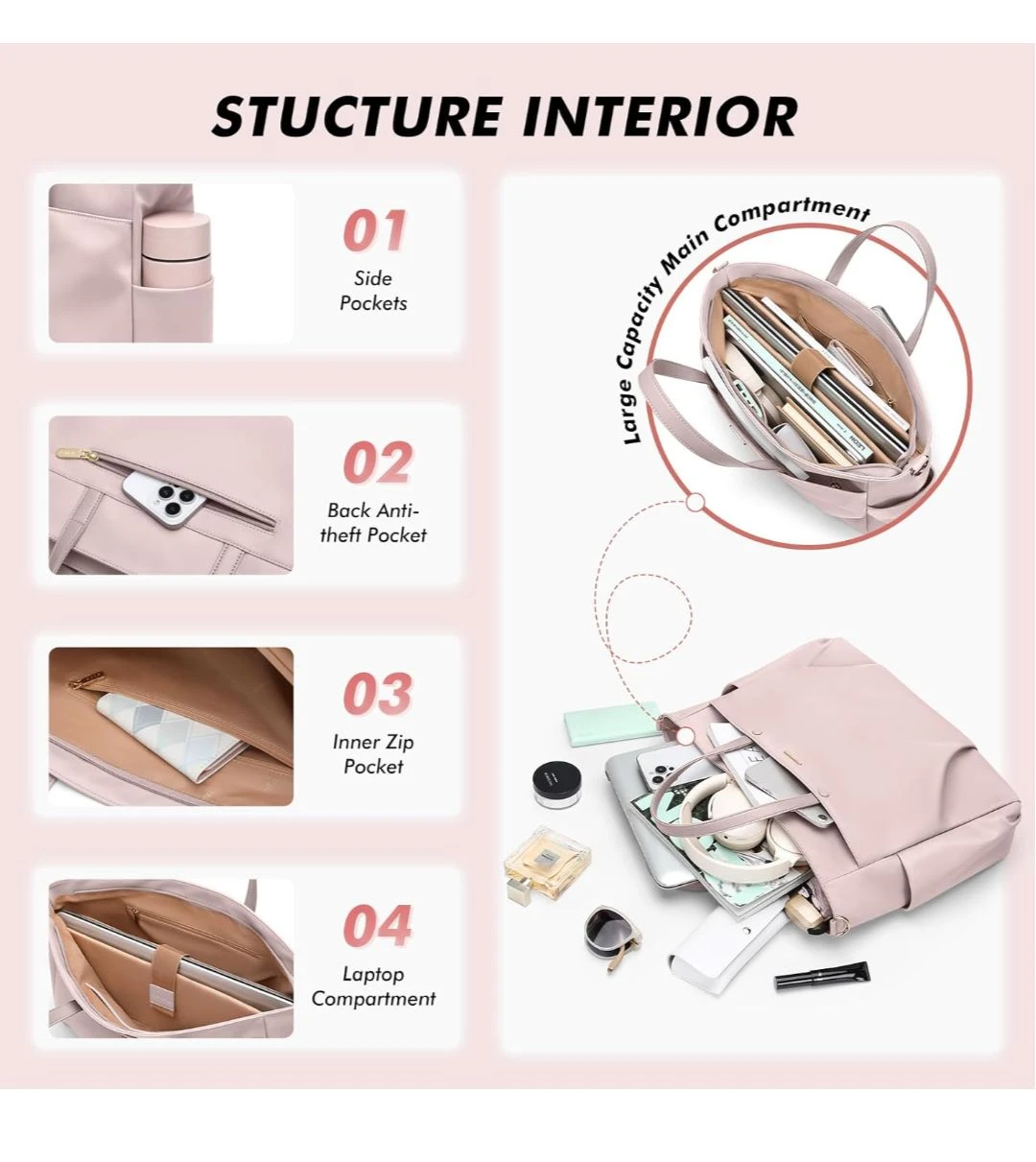 15.6 inch Laptop Shoulder/Tote Bag (Light Pink) - photo 4