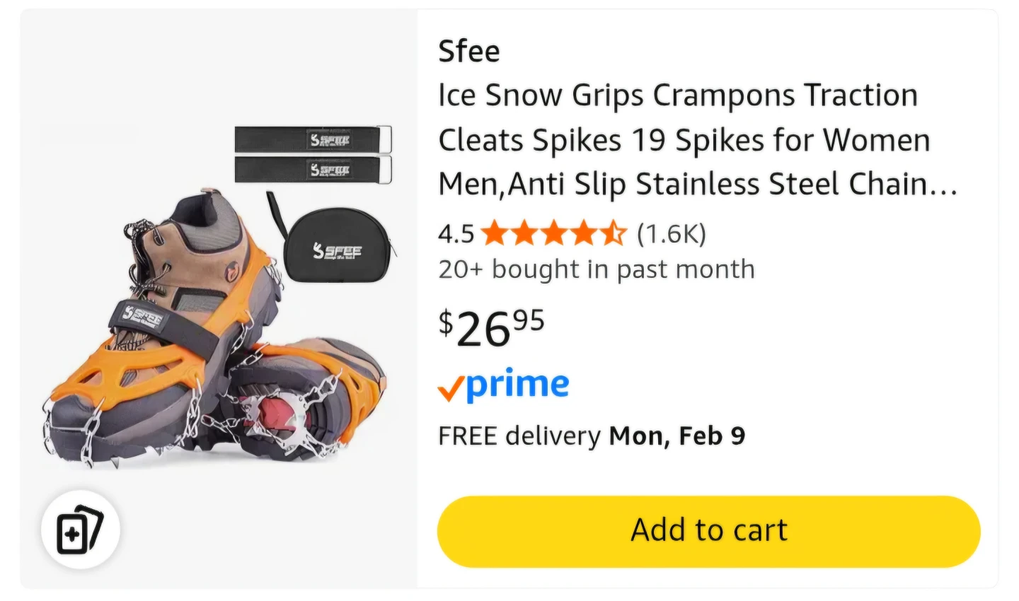 Sfee Ice Snow Grips Crampons Traction Cleats Spikes 🥕