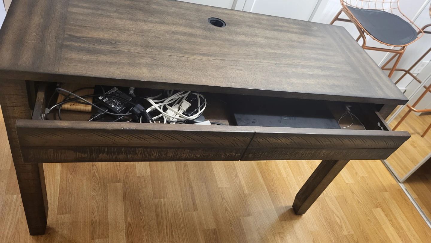 Dark Wood Desk with Cable Hole and Drawer - photo 2