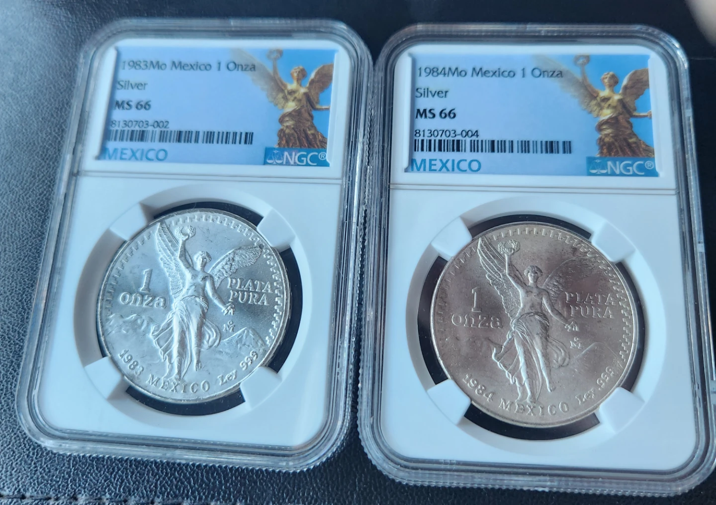 1983 & 1984 Mexico 1 Onza Silver Coins NGC MS 66