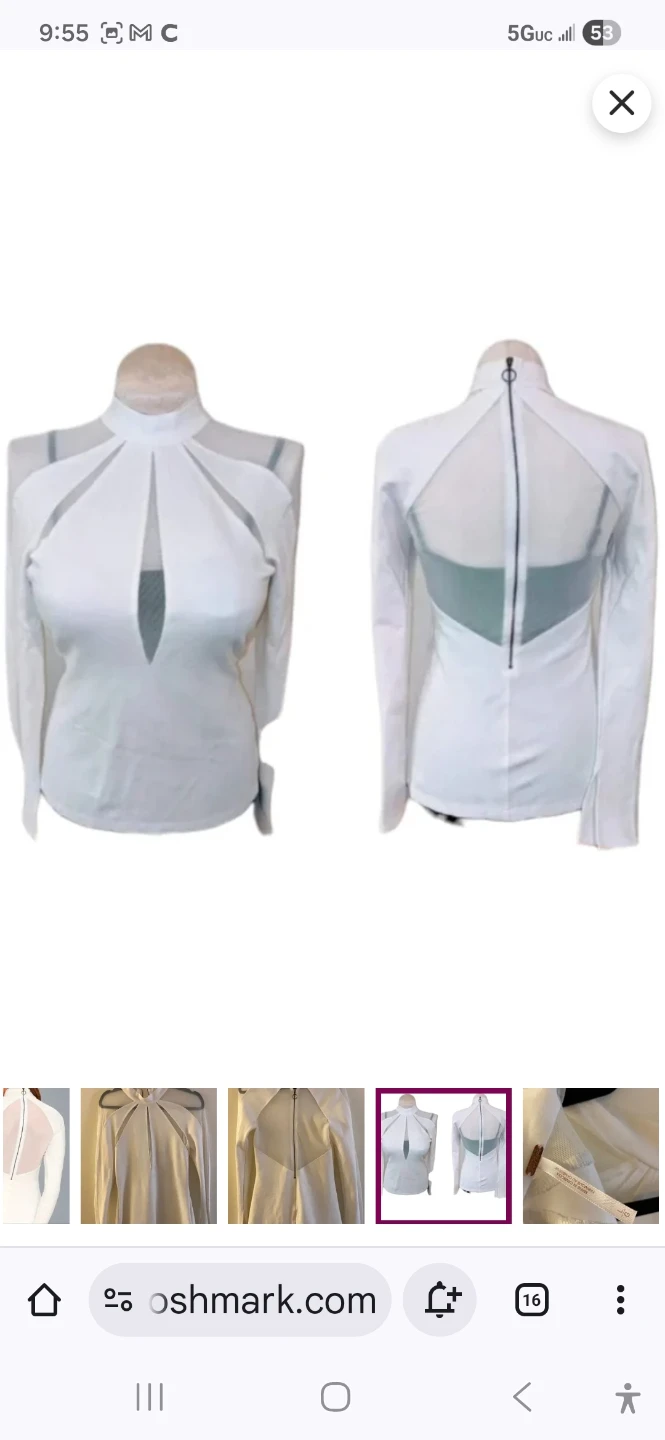 Free People Ivory Sheer Mesh Mock Neck Long Sleeve Top Size L