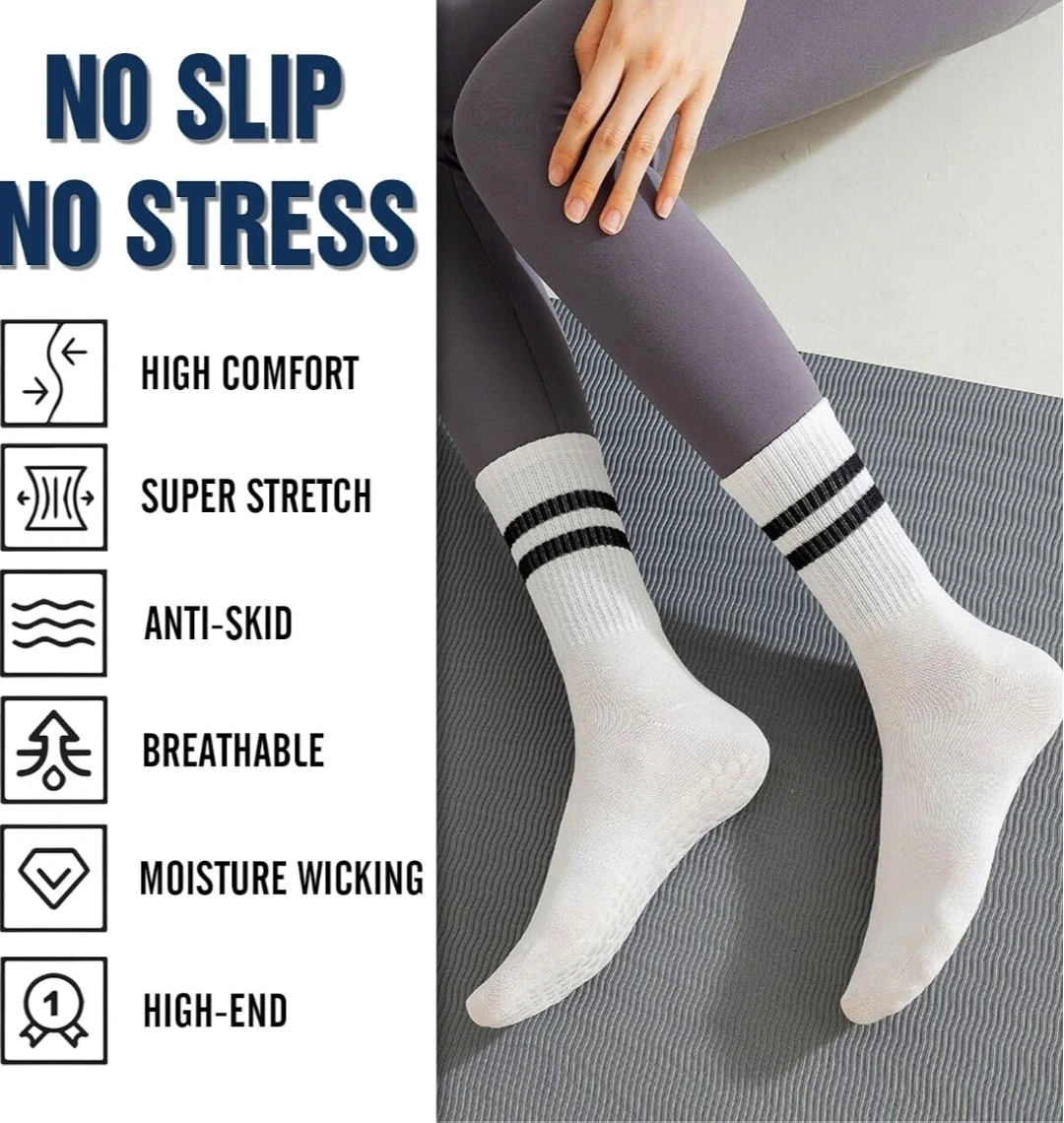 TPediSoft 4 Pair White Crew Yoga Socks with Grips - photo 4