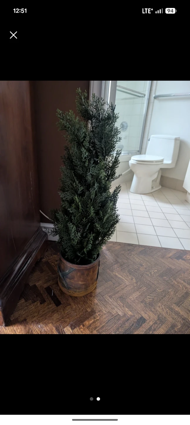 Artificial Potted Cedar Tree in Wood Bucket